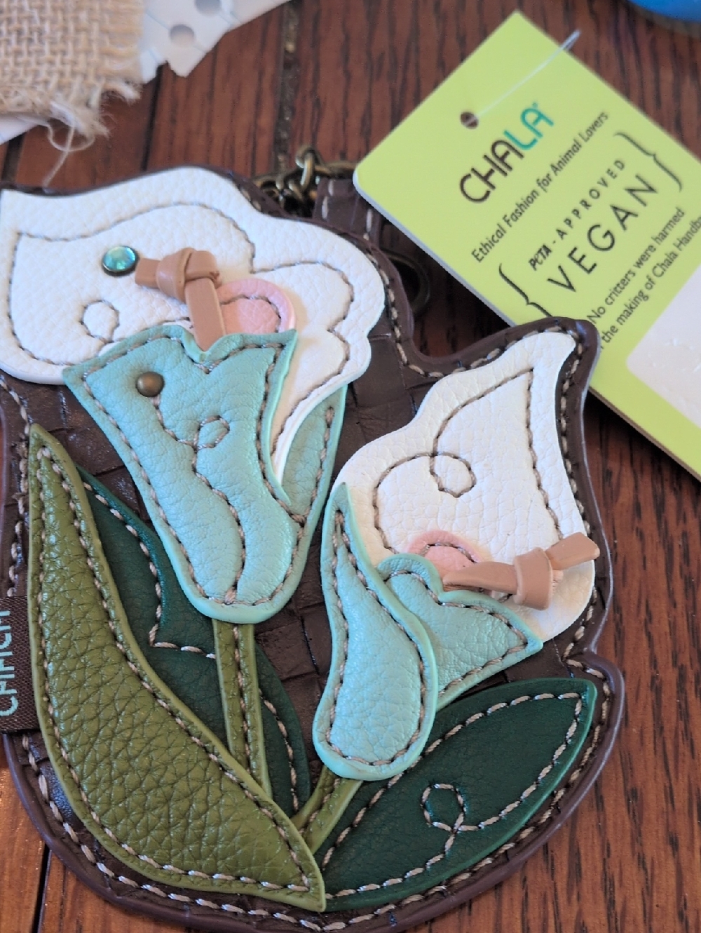 Chala Floral Vegan Keychain in White, Light Blue, Green, Brown